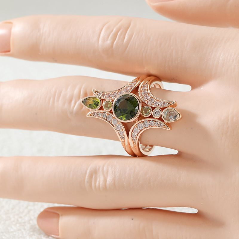Women's Vintage Rose Gold Cross-Star Ring, Luxurious Gift